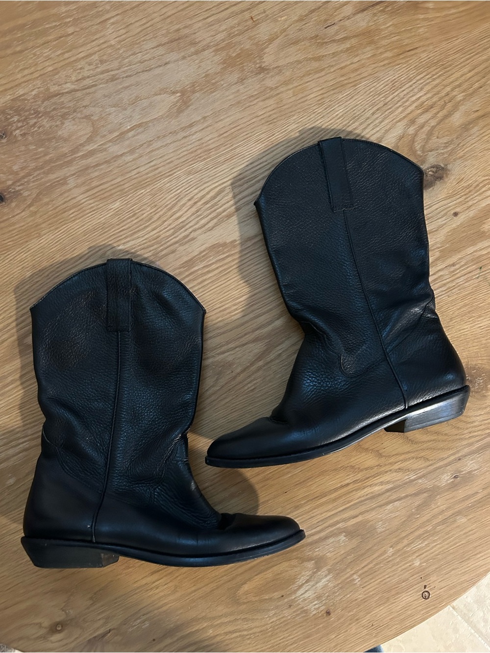 Vintage Genuine Black Leather Western-Inspired Women's Mid-Calf Boots